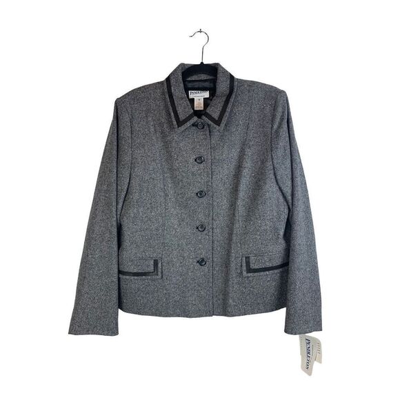 NWT Pendleton Gray Tweed Wool Silk Leather Blazer Jacket Plus Size 16 - Picture 2 of 12